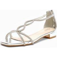 Quiz Women's Silver Foil Diamante T-Strap Flat Sandals | Size: 3