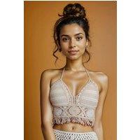 Lemon Daisy Accessories Women's Lila Beach Cover Up Crochet Top in Beige