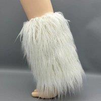 PEACH ACCESSORIES Women's Fuzzy Fur Faux Leg Warmers in White