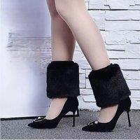 PEACH ACCESSORIES Women's Sleek Short Plain Fur Faux Leg Warmers in Black