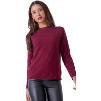 Roman Women's Sparkly High Neck Knit Jumper in Dark Red | Size: 20