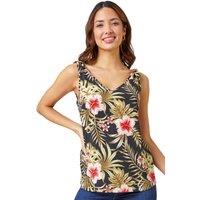 Roman Women's Tropical Print V-Neck Chiffon Cami Vest Top in Black | Size: 8