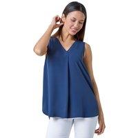 Roman Women's V-Neck Sleeveless Vest Pleat Top in Navy | Size: 12