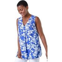 Roman Women's Ditsy Floral Sleeveless Pleat Vest Top in Blue | Size: 10