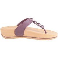 ABSOLUTE FOOTWEAR Women's Womens Easy Slip On Beaded Wedged Toe Bar Summer Sandals Flip Flops in Brown | Size: 5