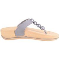 ABSOLUTE FOOTWEAR Women's Womens Easy Slip On Beaded Wedged Toe Bar Summer Sandals Flip Flops in Grey | Size: 7