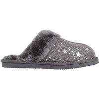 ABSOLUTE FOOTWEAR Women's Childrens Slip On Open Back Faux Fur Mule Slippers with Star Design in Dark Grey | Size: 4