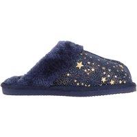 ABSOLUTE FOOTWEAR Women's Childrens Slip On Open Back Faux Fur Mule Slippers with Star Design in Navy | Size: 5