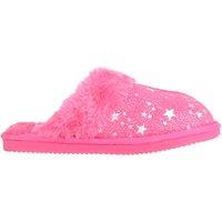 ABSOLUTE FOOTWEAR Women's Childrens Slip On Open Back Faux Fur Mule Slippers with Star Design in Pink | Size: 4
