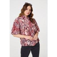 Izabel London Women's Animal Print Puff Sleeve Shirt in Red | Size: 10