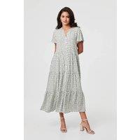 Izabel London Women's Printed Short Sleeve Relaxed Midi Dress in Green | Size: 8