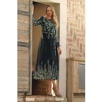 Izabel London Women's Floral Long Sleeve Chiffon Maxi Dress in Black | Size: 8