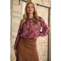 Izabel London Women's Floral Semi Sheer Tie Neck Blouse in Purple | Size: 18