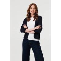 Izabel London Women's Mesh Cropped 3/4 Sleeve Open Cardigan in Blue | Size: S/M