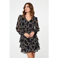 Izabel London Women's Polka Dot Semi Sheer Layer Short Dress in Black | Size: 18