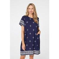 Izabel London Women's Border Print Knee Length Shift Dress in Blue | Size: 12