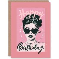 Artery8 Women's Birthday Card Tiara Sunglasses Pink Portrait For Her Gran Sister Niece Daughter Wife Greeting Card