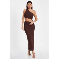 Quiz Women's Brown Glitter Mesh Midaxi Skirt | Size: 12