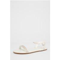 Quiz Women's White Diamante Flat Sandals | Size: 4