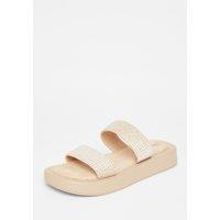 Quiz Women's Nude Diamante Flatform Sandals | Size: 7