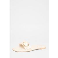 Quiz Women's Off White Buckle Flat Sandals in Cream | Size: 3