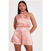 Quiz Women's Peach Satin Asymmetric Playsuit | Size: 8