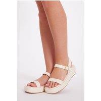 Quiz Women's Off White Faux Leather Flatform Sandals in Cream | Size: 7