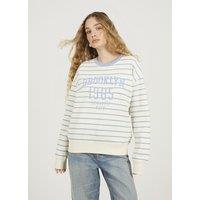 Brave Soul Women's Stripe Embroidered Crew Neck Sweatshirt in Cream | Size: Small