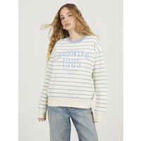 Brave Soul Women's Stripe Embroidered Crew Neck Sweatshirt in Cream | Size: Large