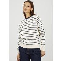 Brave Soul Women's Classic Stripe Crew Neck Sweatshirt in Cream | Size: Small