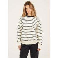 Brave Soul Women's Classic Stripe Crew Neck Sweatshirt in Cream | Size: XS