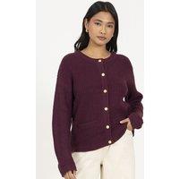 Brave Soul Women's Round Neck Fisherman Knit Cardigan in Burgundy | Size: XL