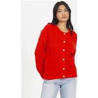 Brave Soul Women's Round Neck Fisherman Knit Cardigan in Red | Size: Small