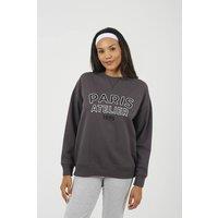 Brave Soul Women's Crew Neck Embroidered Sweatshirt in Charcoal | Size: Medium