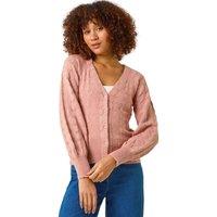 Roman Women's Pointelle Detail Knit Cardigan in Beige | Size: Small