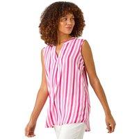 Roman Women's Stripe Print Pleated Vest Top in Pink | Size: 10