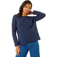 Roman Women's Crochet Cotton Jersey Top in Navy | Size: 18