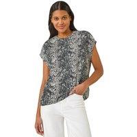 Roman Women's Geo Print Bubble Hem Top in Black | Size: 10