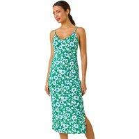 Roman Women's Floral Strappy Stretch Midi Dress in Green | Size: 8
