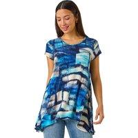 Roman Women's Abstract Print Stretch Tunic Top in Blue | Size: 10