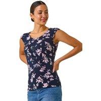 Roman Women's Floral Twist Front Top in Pink | Size: 20