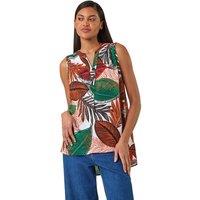 Roman Women's Leaf Print Pleated Vest Top in Orange | Size: 12