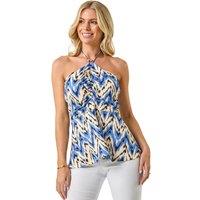 Roman Women's Petite Abstract Halter Neck Stretch Top in Blue | Size: 14