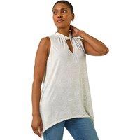 Roman Women's Foil Rose Twist Neck Top in Ivory | Size: 10