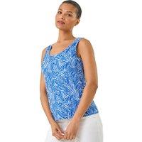 Roman Women's Leaf Print Textured Stretch Vest Top in Blue | Size: 20