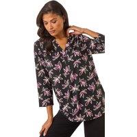 Roman Women's Abstract Print V-Neck Stretch Top in Black | Size: 10