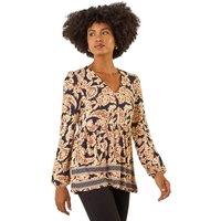Roman Women's Paisley Print Tunic Top in Black | Size: 10