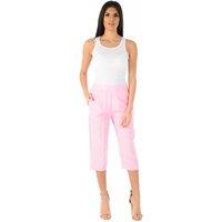 MyShoeStore Women's Elasticated Waist 3/4 Cropped Capri Trousers in Pink | Size: 10