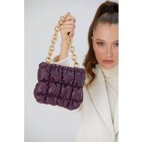 Belissh Women's Puffy Quilted chunky Chain Handbag in Plum