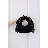 Belissh Women's Lace Ruffle Handle Grab Bag in Black